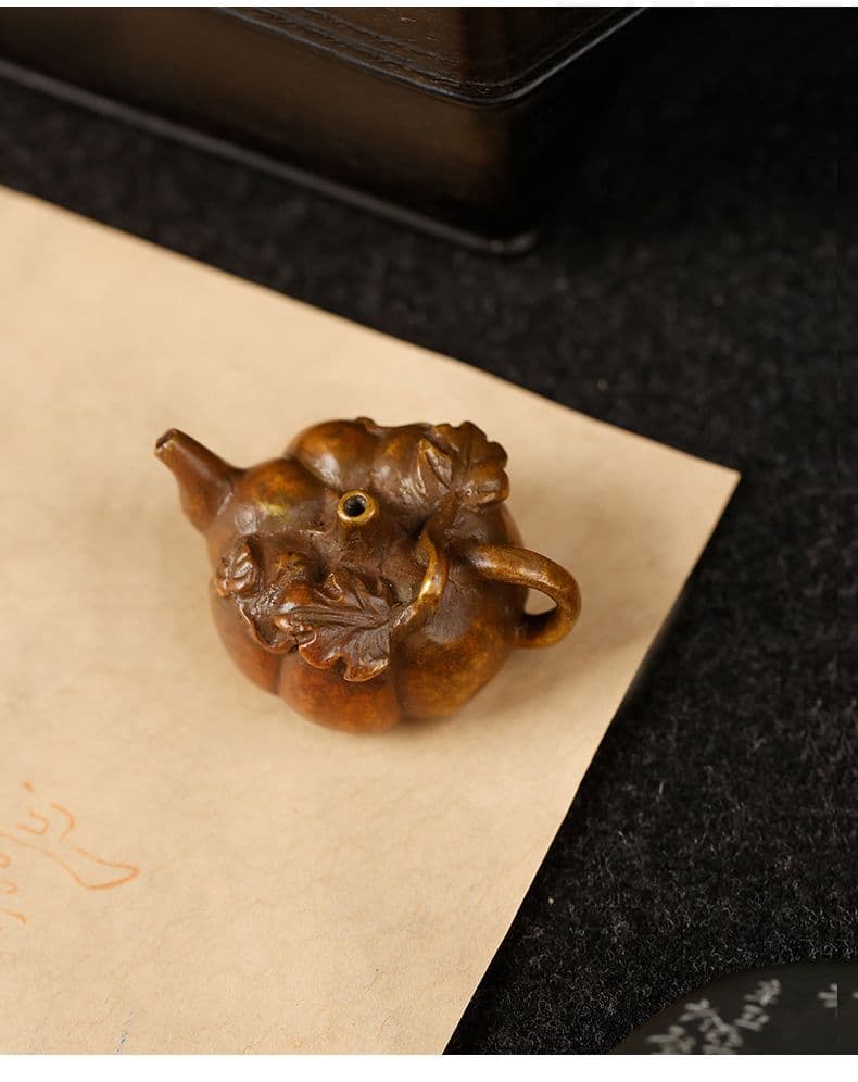 銅製 青銅葉蔓南瓜硯滴 水滴壺 文房四宝 書道具 文房具 装飾品 工芸品 置物