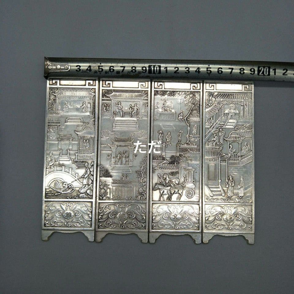 銅制 彫刻雅趣文豪屛風 茶道具 書道具 文房具 装飾品 工芸品 置物
