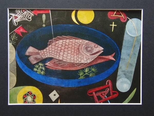 パウル・クレー、【魚のまわりで】、希少画集画、新品高級額・額装付
