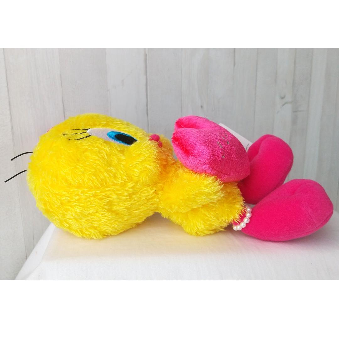 トゥイーティー　ぬいぐるみ　リボン　ハート　ピンク　tweety
