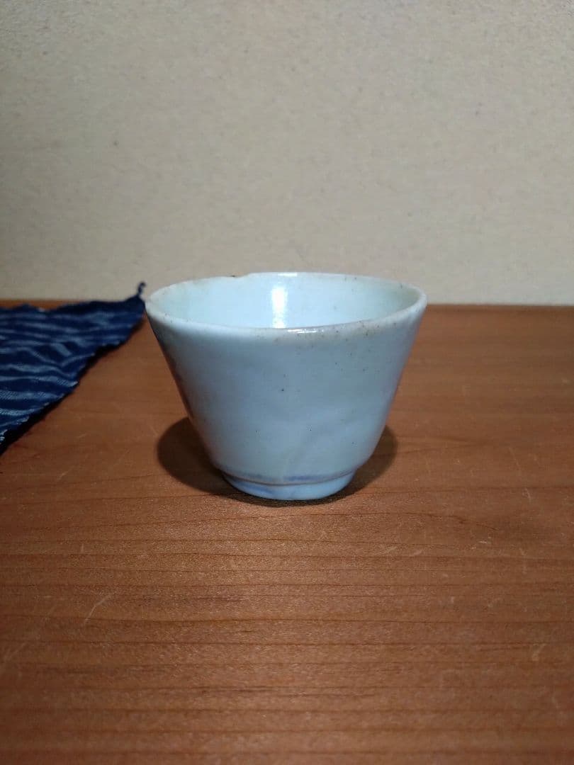 古伊万里   染付 蒟蒻印判 菊花紋 猪口 高台付   こんにゃく印判