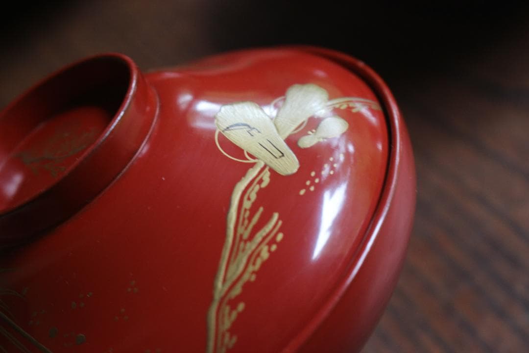 絵柄選択可！時代朱漆に優美な絵替風物蒔絵の映えるお椀7点（検輪島塗蒔絵椀