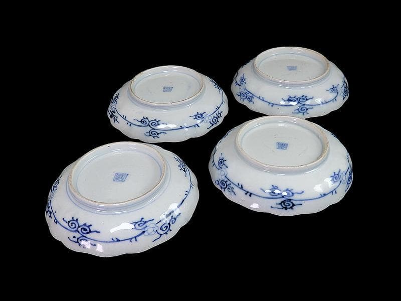 古伊万里　染錦　菖蒲に菊の図　４寸皿　４客　D870AS-BXo