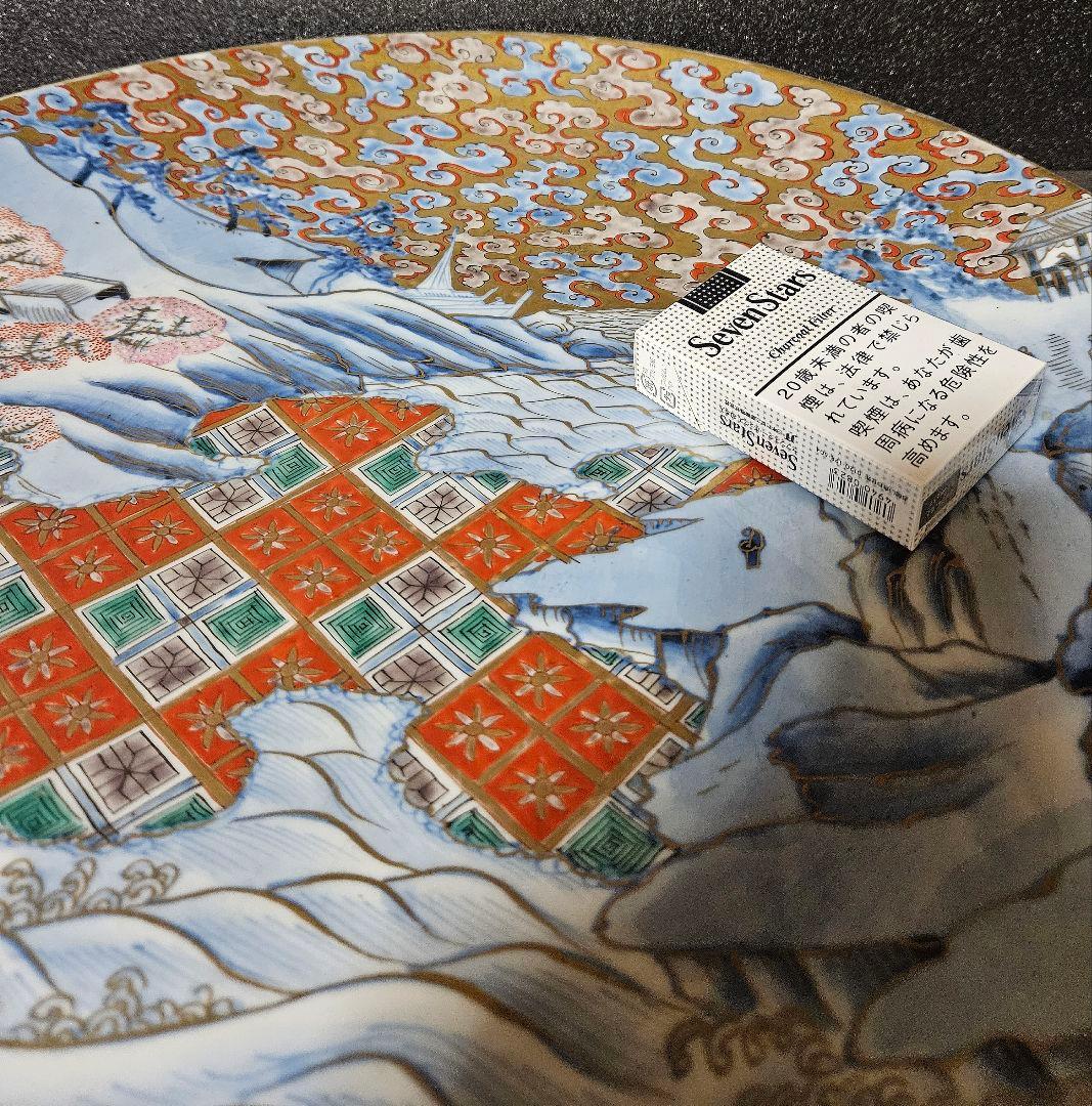 【名品❗】江戸末期～明治初期　古伊万里　金襴染錦　桜に雲錦大波市松文　最上作大皿