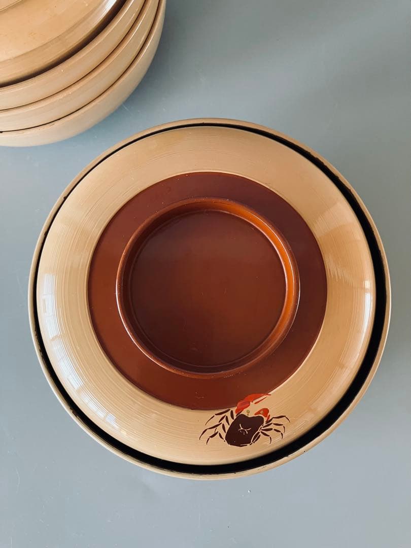 蟹文 白漆 蓋付椀 4組