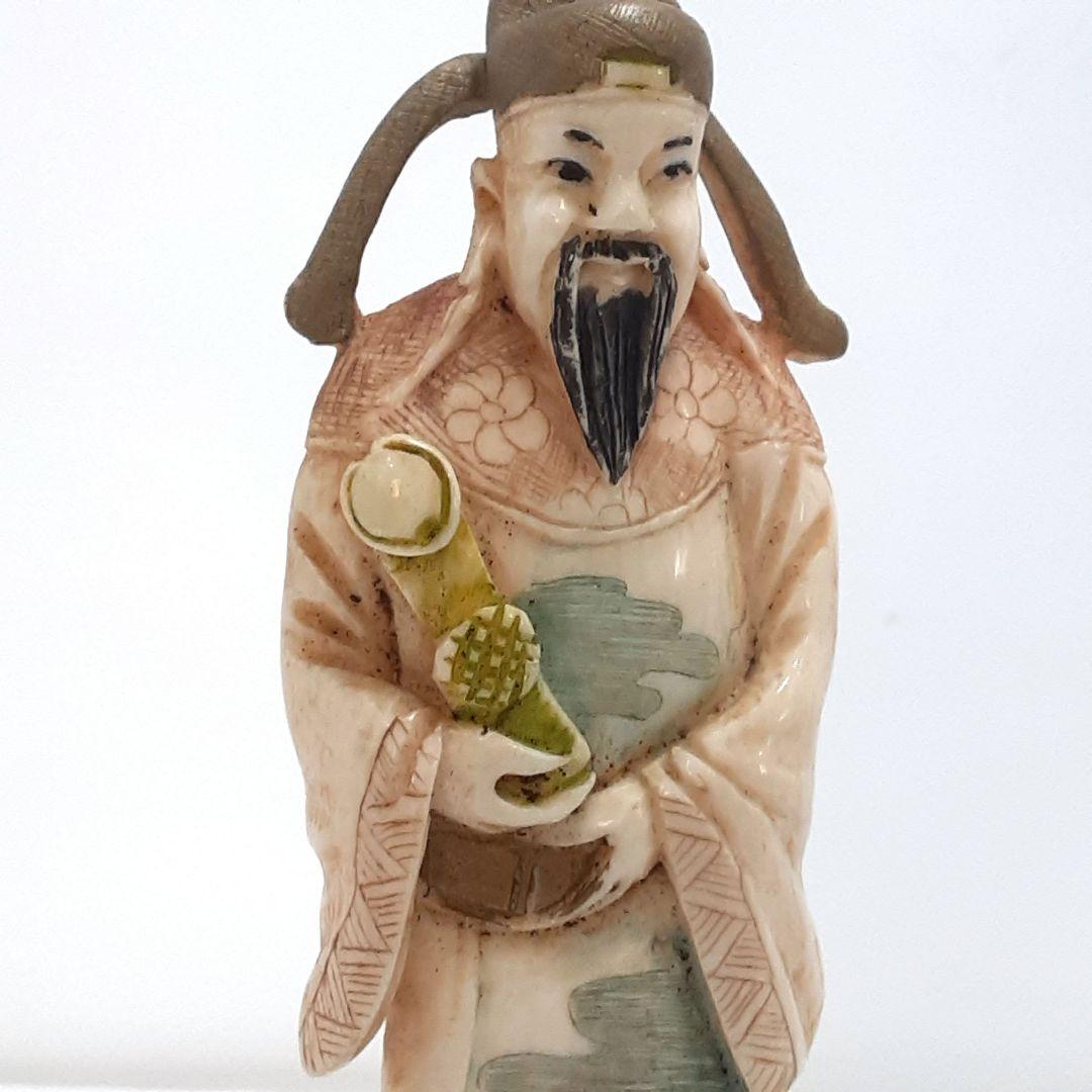 Y1701-7 細密彫刻 極上 置物 彩色 人物 2体セット 総重量113.9g