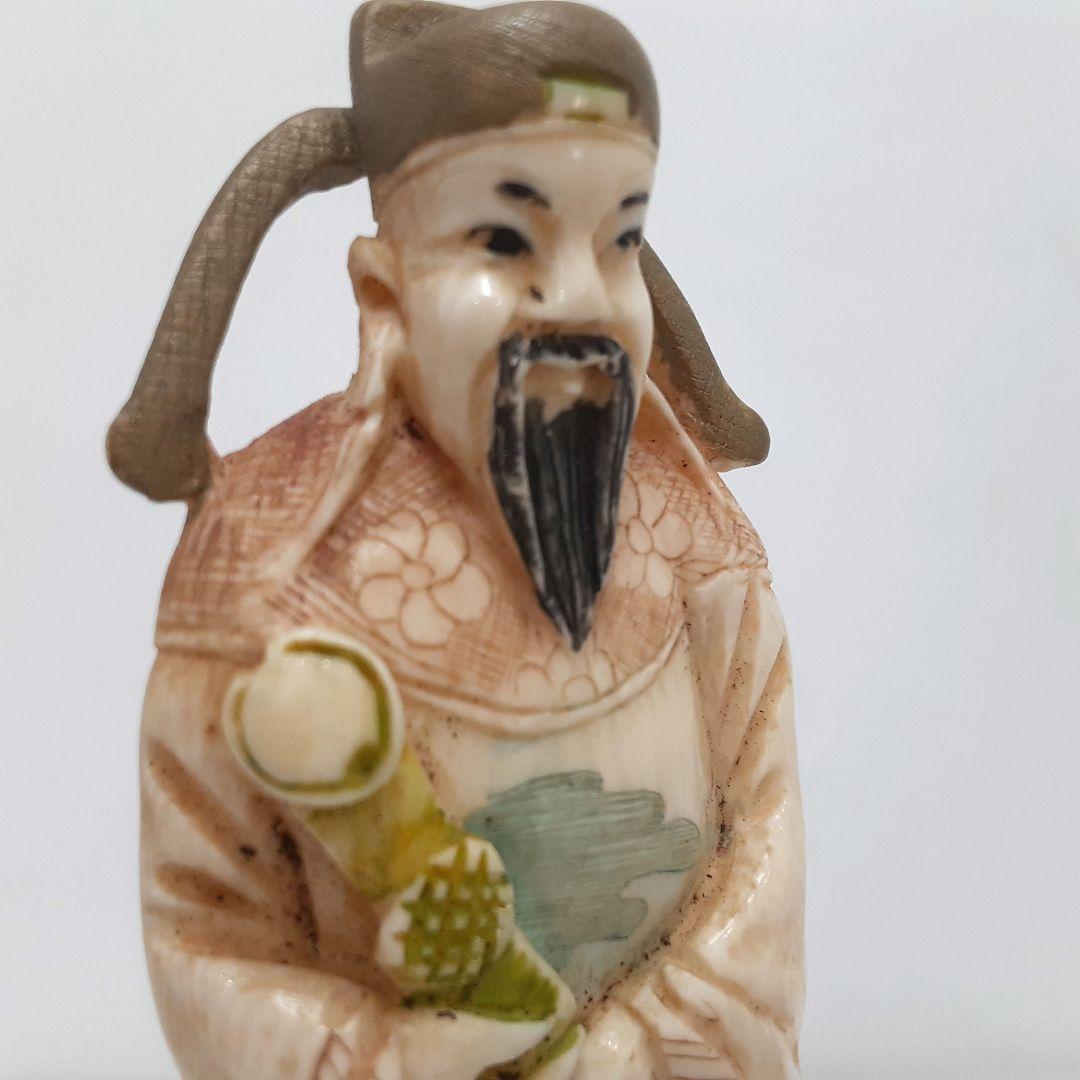 Y1701-7 細密彫刻 極上 置物 彩色 人物 2体セット 総重量113.9g