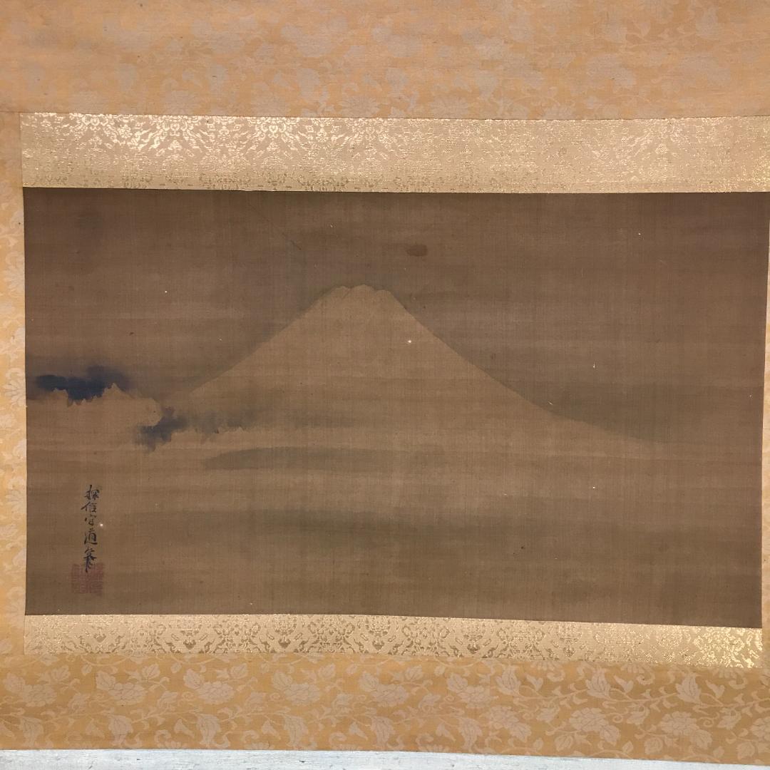 真作/狩野探信/富士図/山水/横物/布袋屋掛軸HB-100