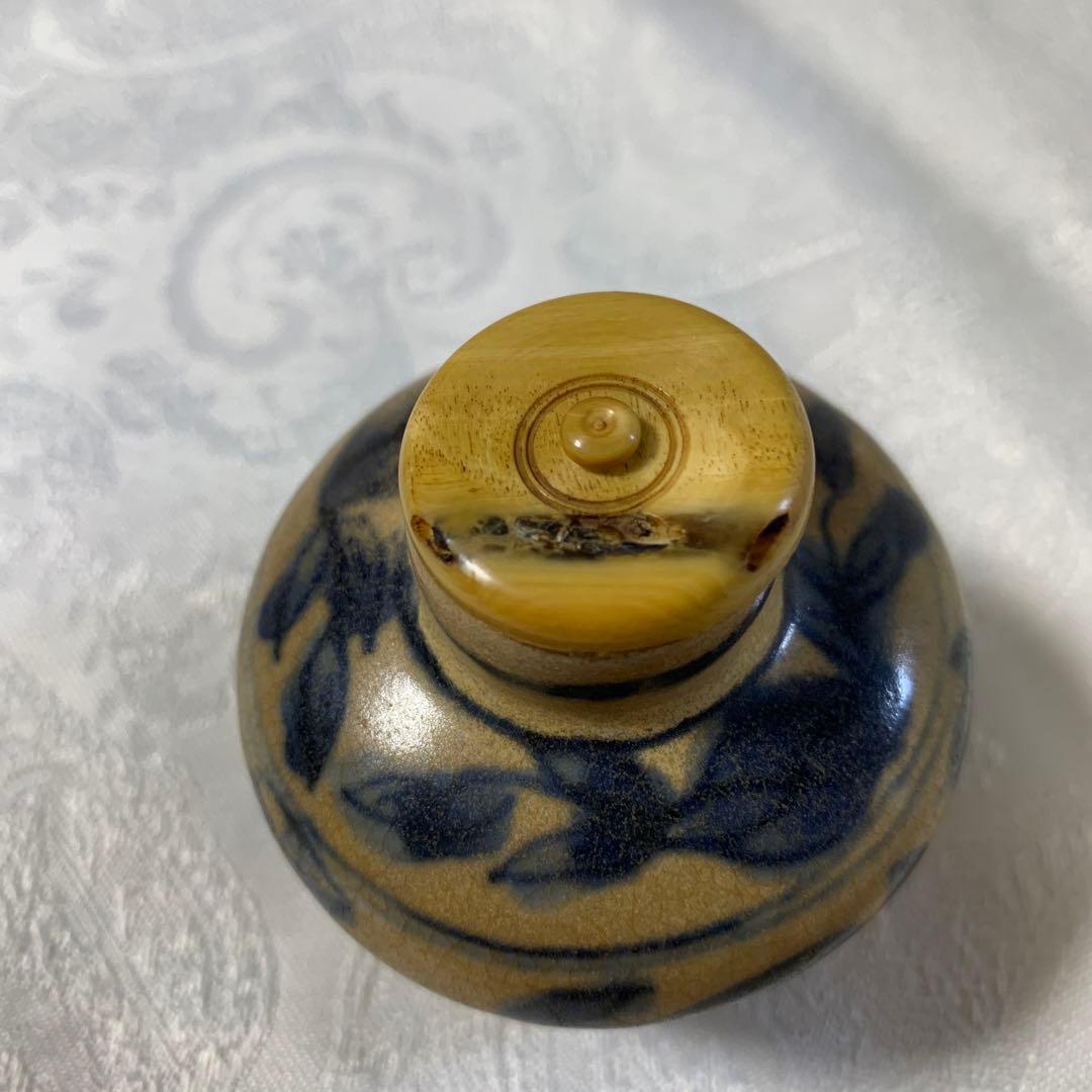 茶道具アンティーク安南染付　茶入　明骨董品