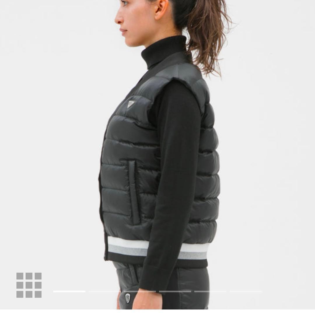 CPG ダウン×背中ニットミディアムロング丈ベスト　ブラックM