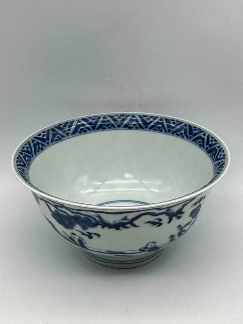 清康煕時代　染付 青花人物子供遊び図碗　青花茶碗　旧家コレクション(B-81)