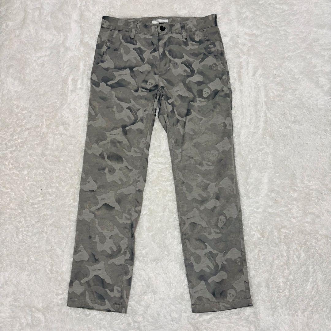 美品 マークアンドロナ パンツ グレー カモフラ 迷彩 スカル ストレッチ L