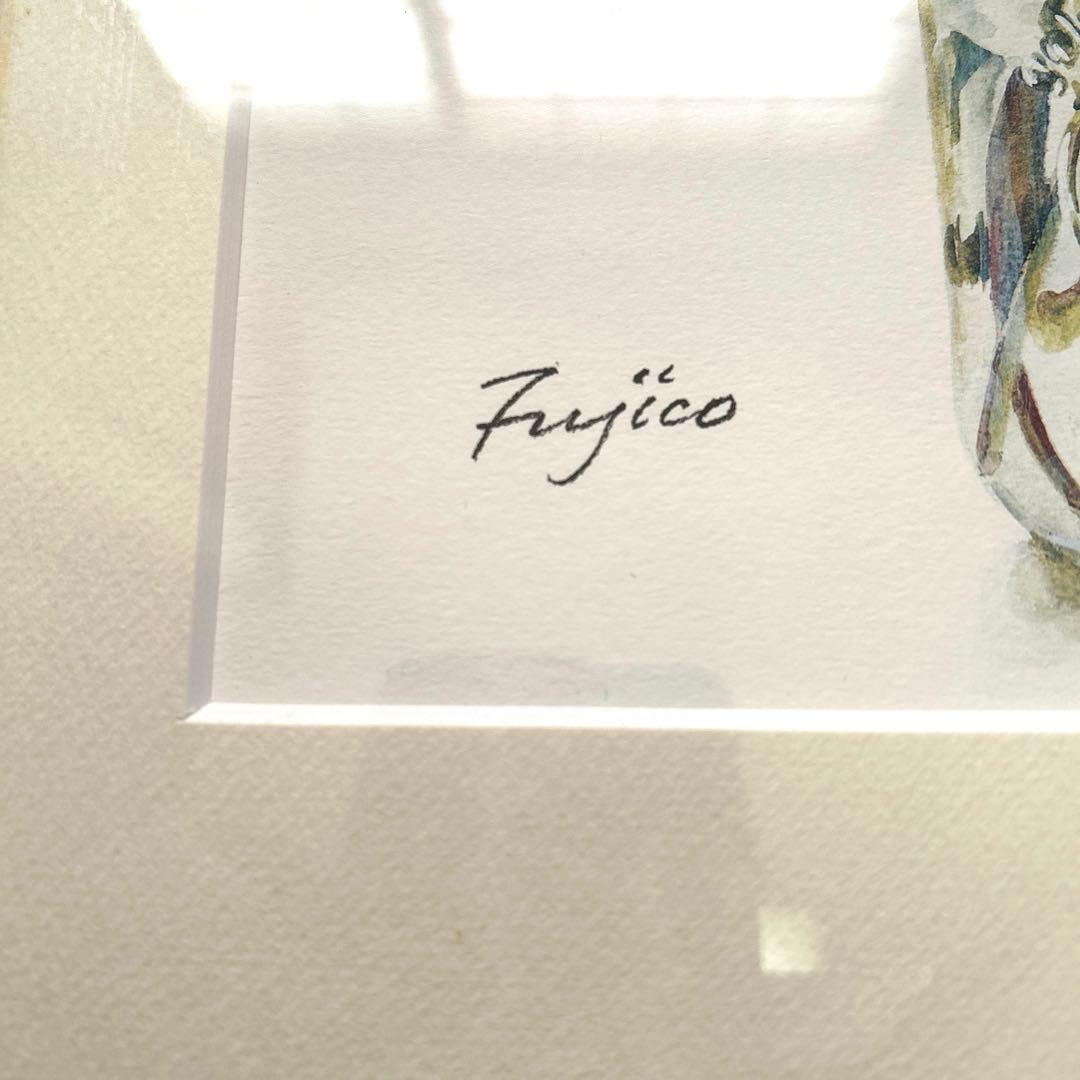 橋本不二子、水彩画、サイン入り、額縁入り