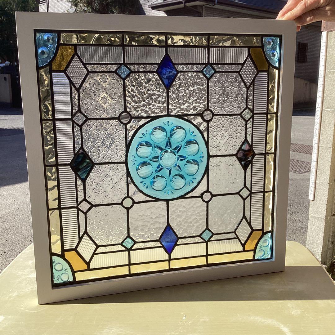 ステンドグラスパネル住宅用　ブルーロンデル&ダイヤP(1426)えびぞうさん専用