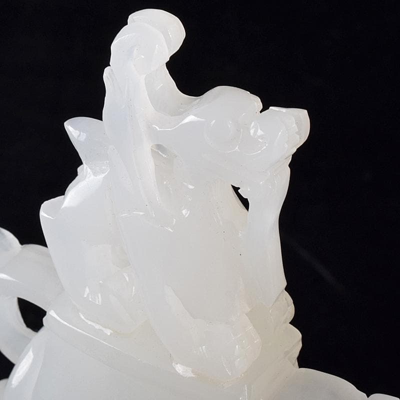 中国　玉石白玉彫刻　隻耳活環　飾壷　V　R7969