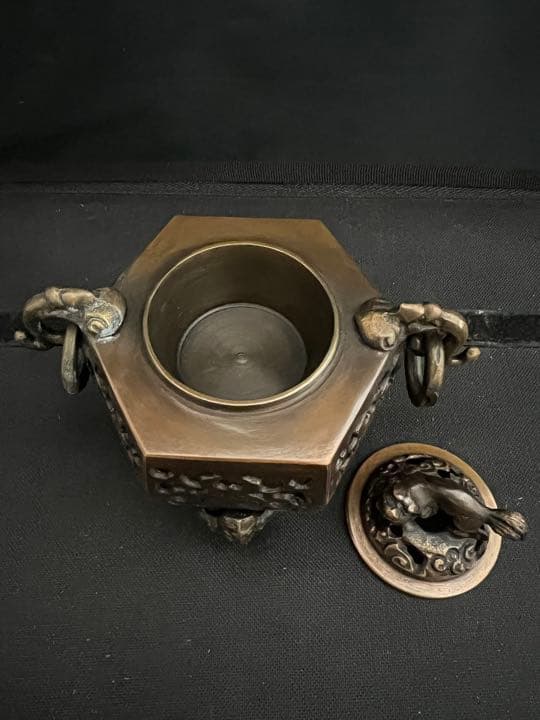 香炉　旭峰　銅　遊環　彫刻 置物 開運 風水 美術 インテリア　アンティーク