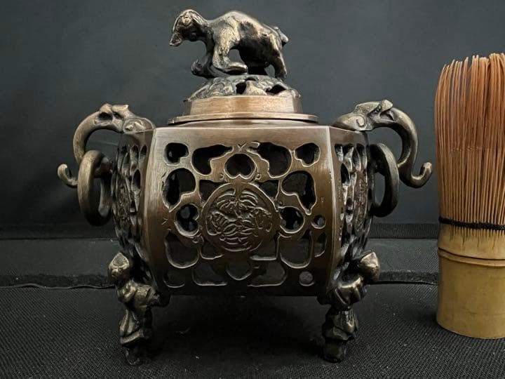 香炉　旭峰　銅　遊環　彫刻 置物 開運 風水 美術 インテリア　アンティーク