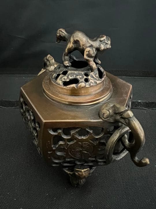 香炉　旭峰　銅　遊環　彫刻 置物 開運 風水 美術 インテリア　アンティーク