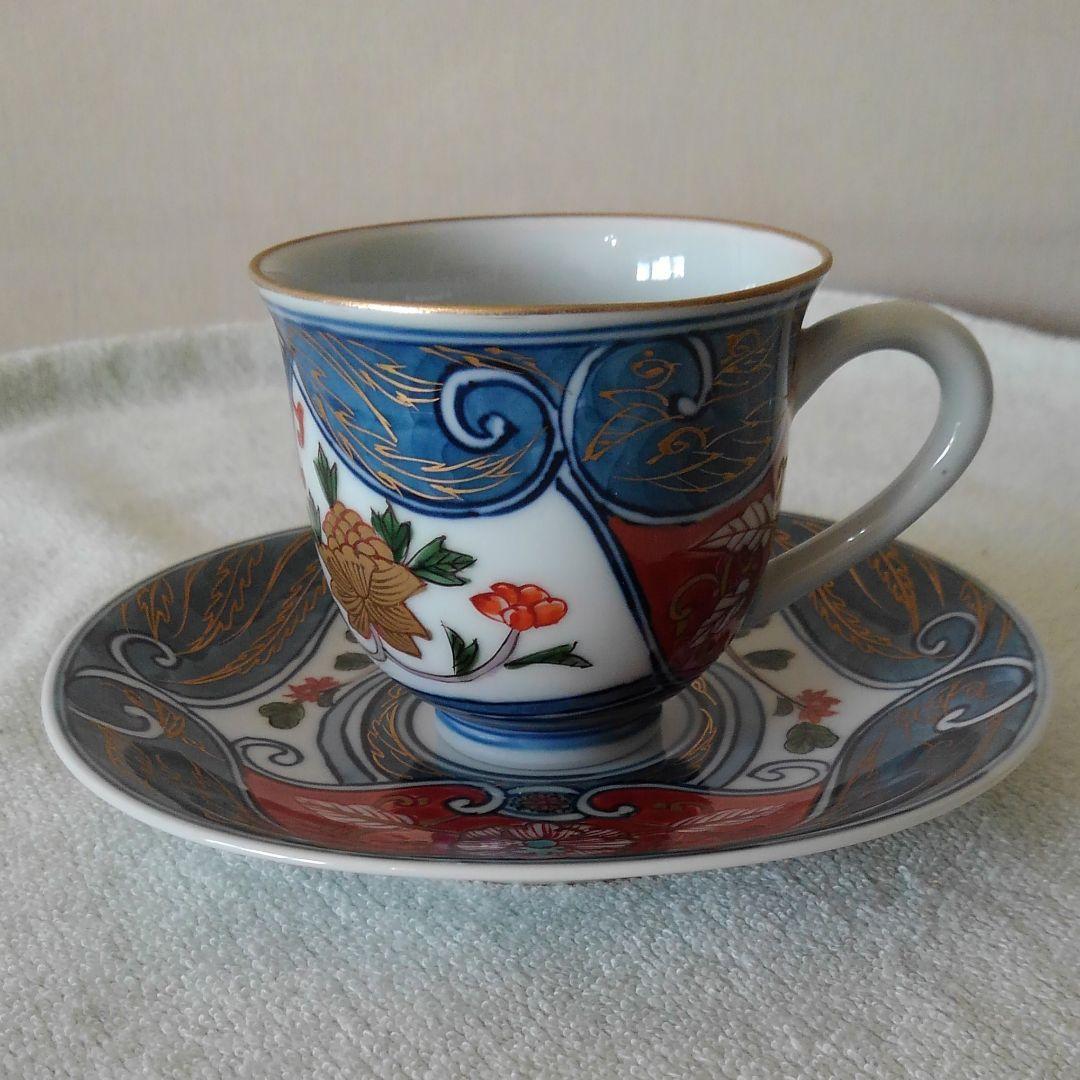 舘林源右衛門作　染錦古代花鳥デミタスコーヒー碗皿