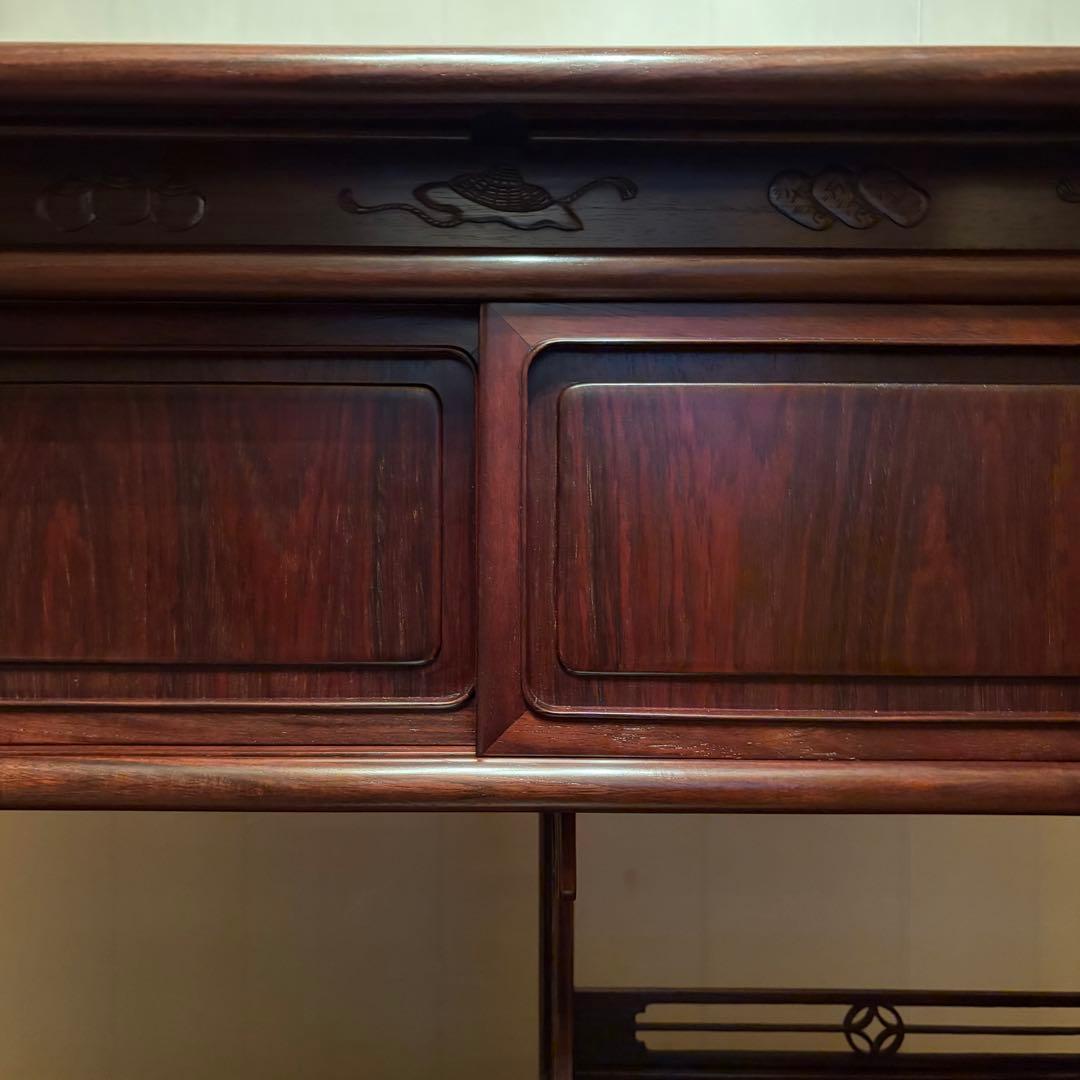 大阪唐木指物【中澤唐木】総紫檀三尺飾棚 大引共戸 漆塗生地