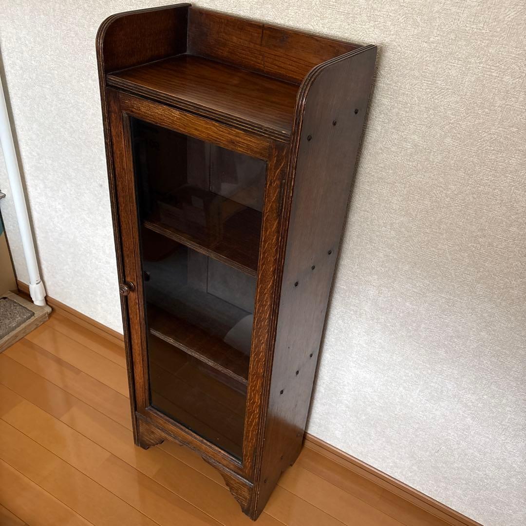 イギリスアンティーク　飾り棚　本棚　ガラス扉　オーク材