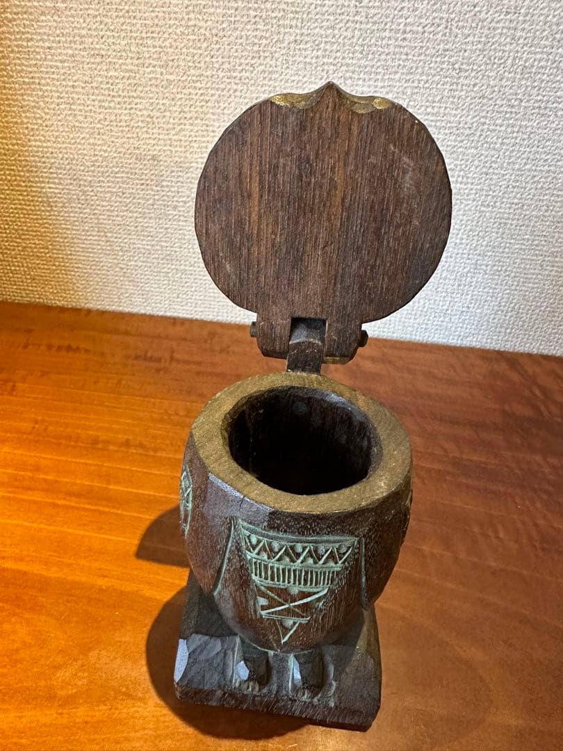 砂澤ビッキ　『木梟 煙草入れ』 ビッキデザイン フクロウ アイヌ美術 木彫