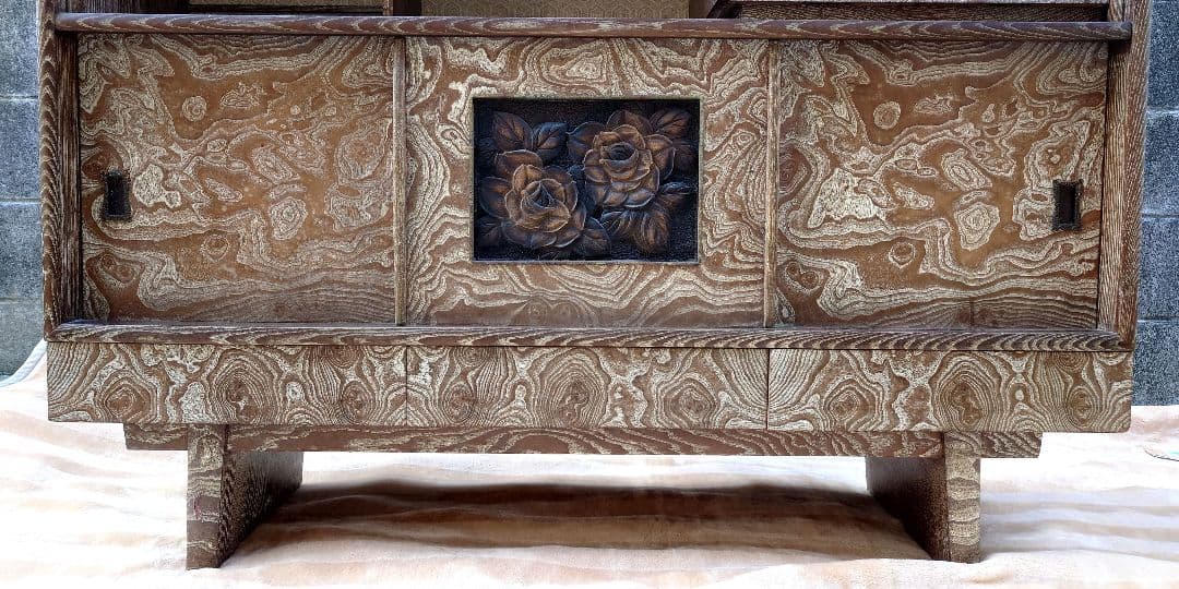 木製 飾り棚 ガラス戸 引出し キャビネット 昭和レトロ アンティーク 茶棚 箱