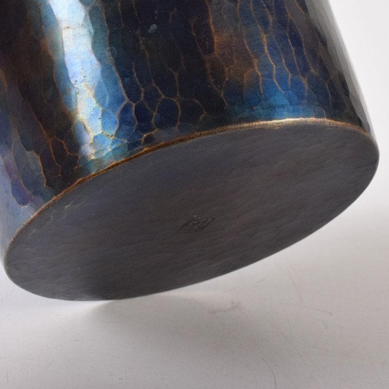 茶道具　鎚起銅器　玉川堂造　筒形蓋付建水　共箱　C　7583