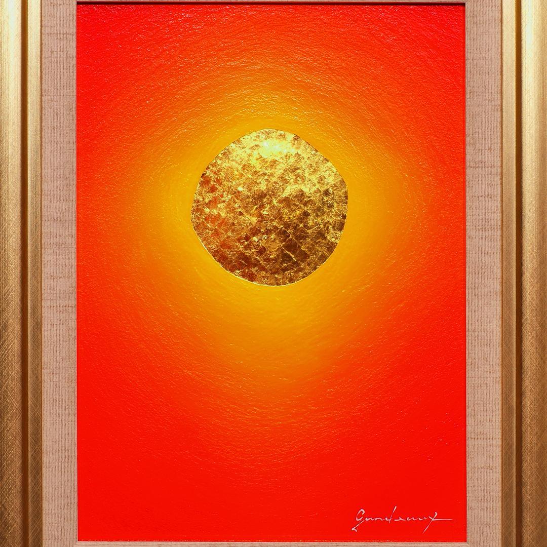 ●24K純金『金の太陽』●がんどうあつし肉筆油絵24K純金使用作者直接出品２０年