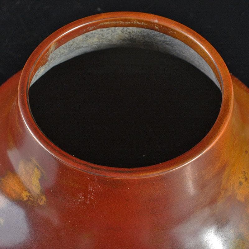 天明鋳物師　栗崎二夫作　朱銅花瓶　共箱　V　R6161B