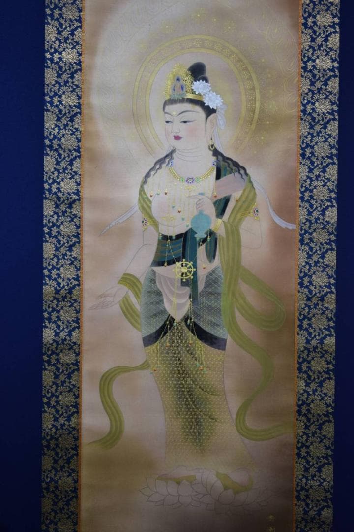 真作/萱島青潮/観世音菩薩図/桐共箱付/布袋屋掛軸HE-346