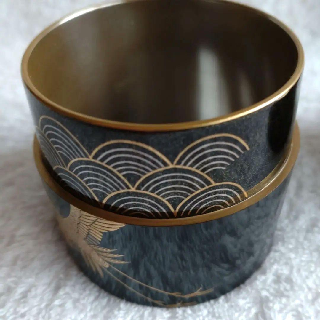 薄器　鶴蒔絵　中次　岩倉隆斎　山中塗　共箱　無傷