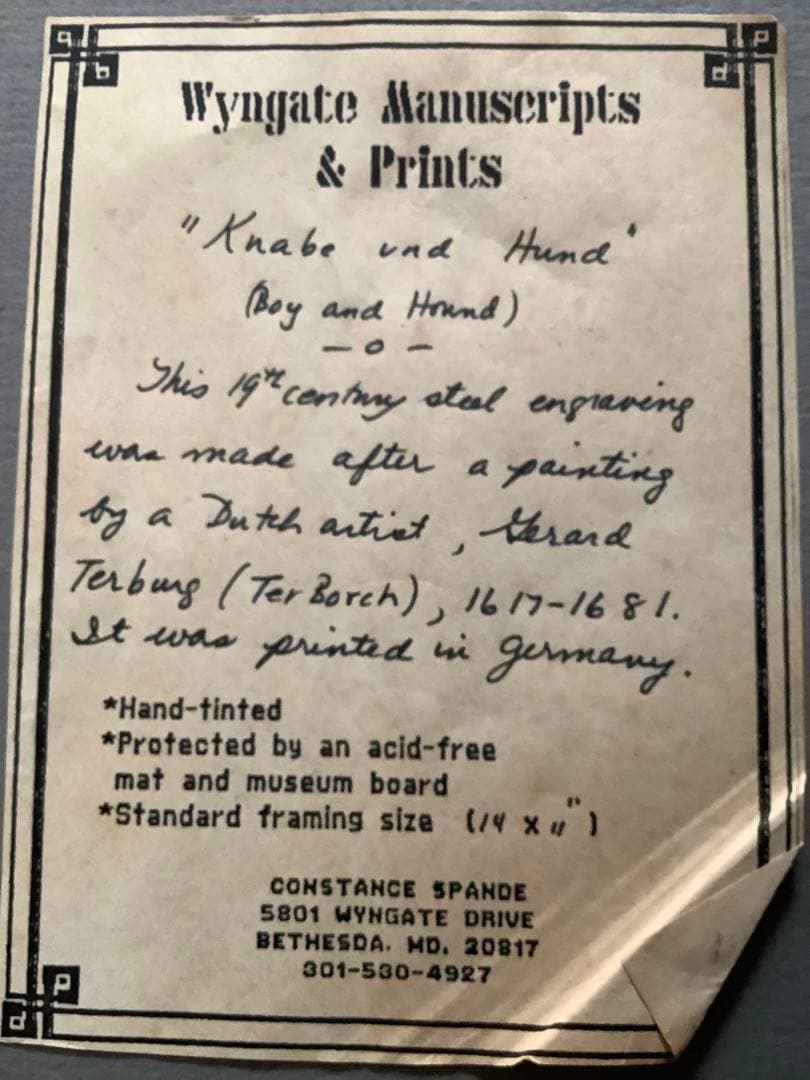 19世紀　版画　少年とハウンドドッグ