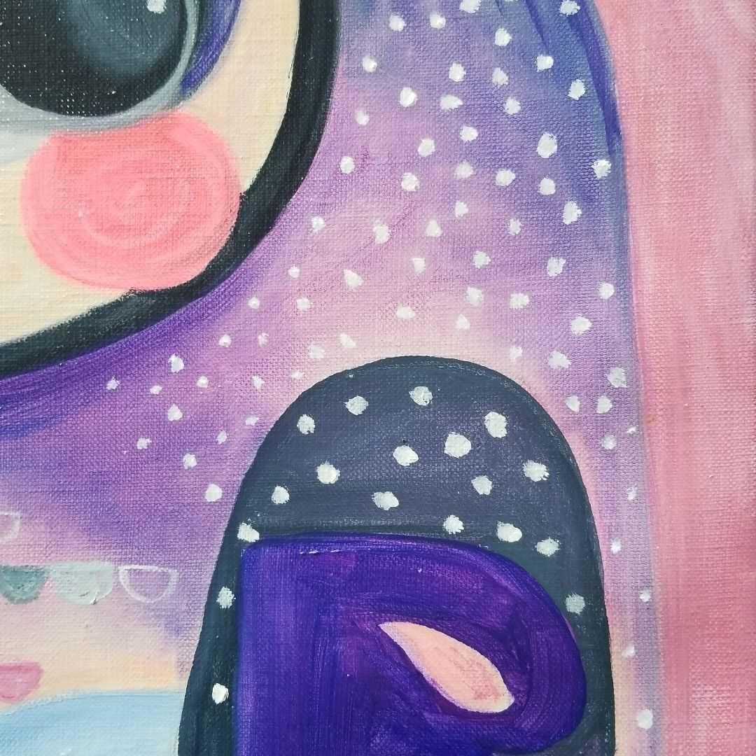 キャンバス油絵　シー　横顔もかわいい福を呼ぶふくろう　おもしろ現代アート風