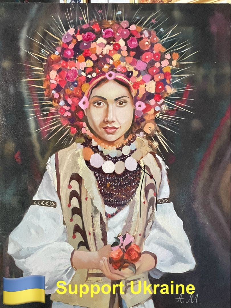 民族衣装を着た女性。油絵。支援のため、この絵を販売する。