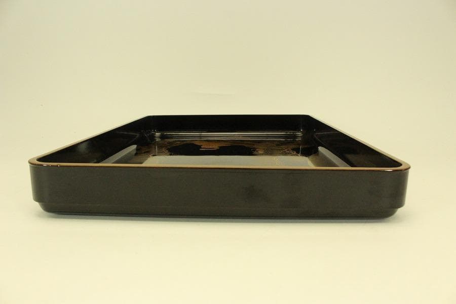 松上鶴蒔絵 四方盆 時代物(A981)