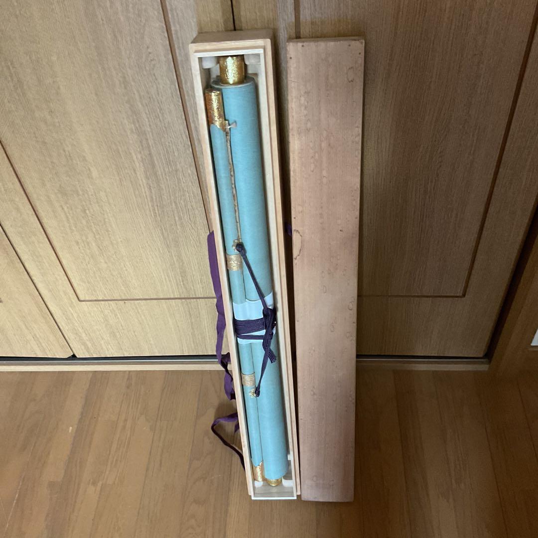 宏斎画肉筆画 紙本掛軸 【 雲上観音図 】 軸先仏具軸 良品桐箱付