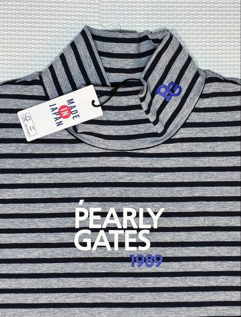 PEARLY GATES ベア天竺 ハイネックカットソー（GRAYボーダー／4）