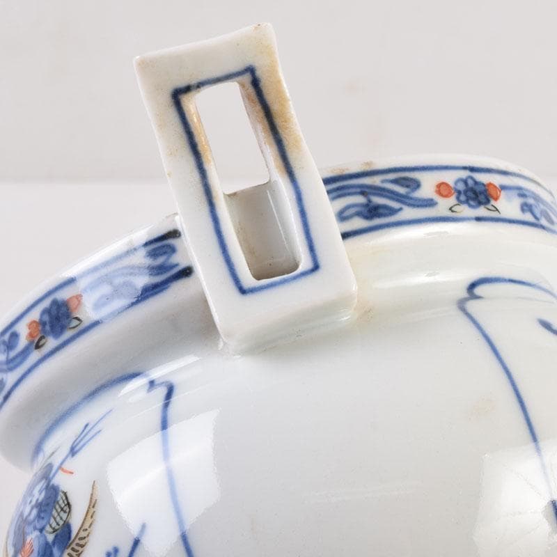 陶芸家　森野嘉光作　染錦　七福神図　双耳香炉　共箱　V　8506