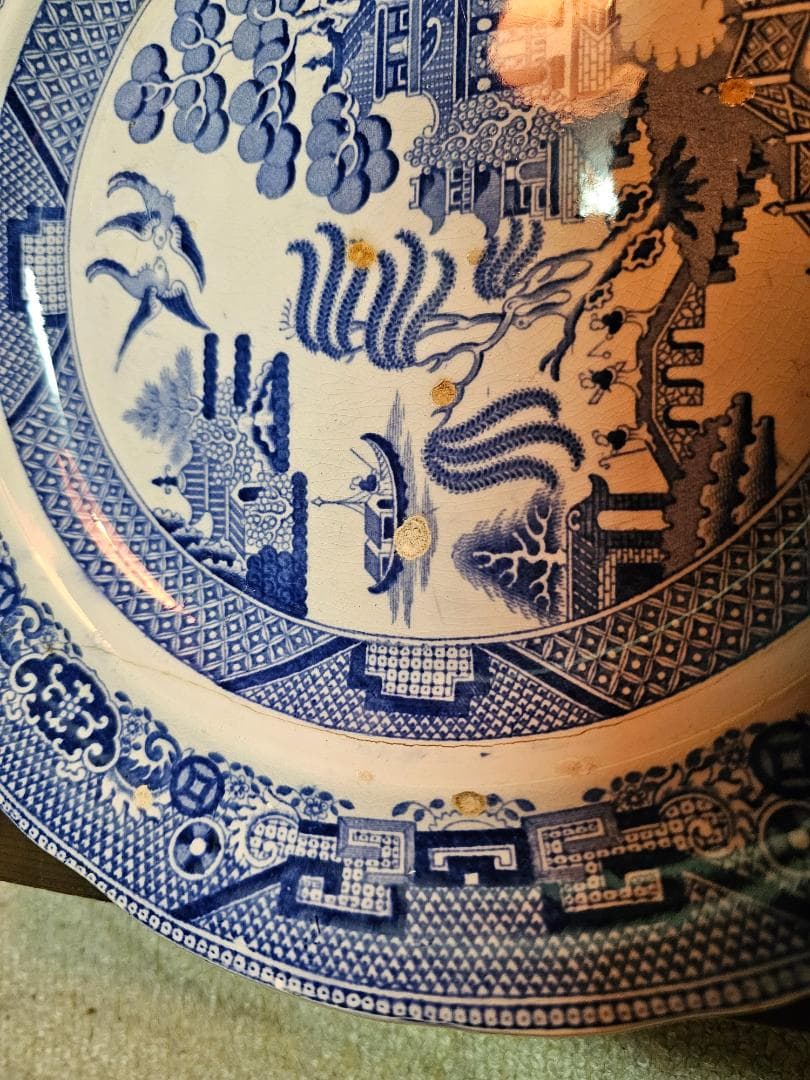 ブルーウイロウ柄 オランダ鉢(皿) 幕末から明治の輸入