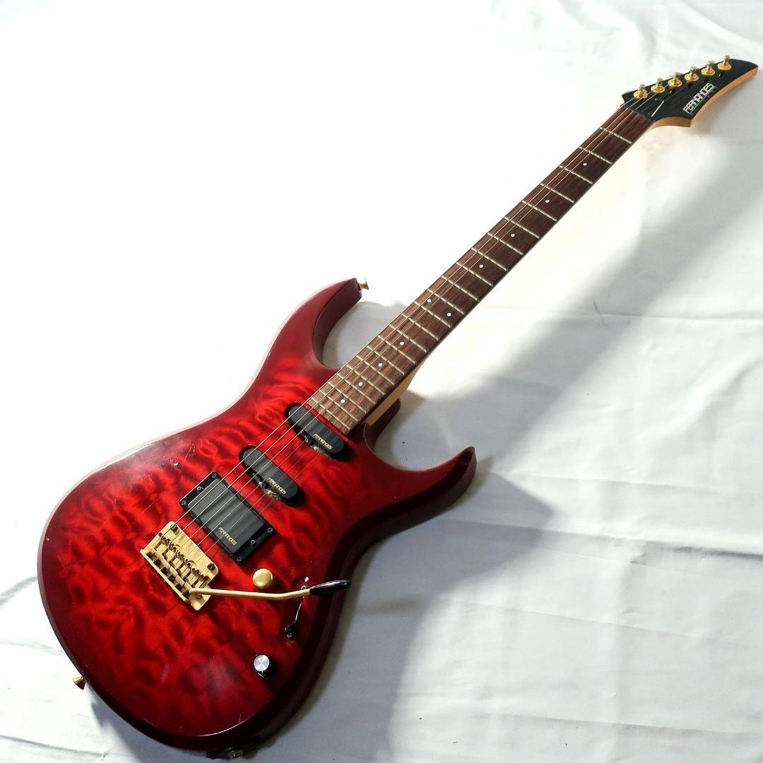 弦交換 FERNANDES エレキギター キルト柄レッド ゴールドパーツ