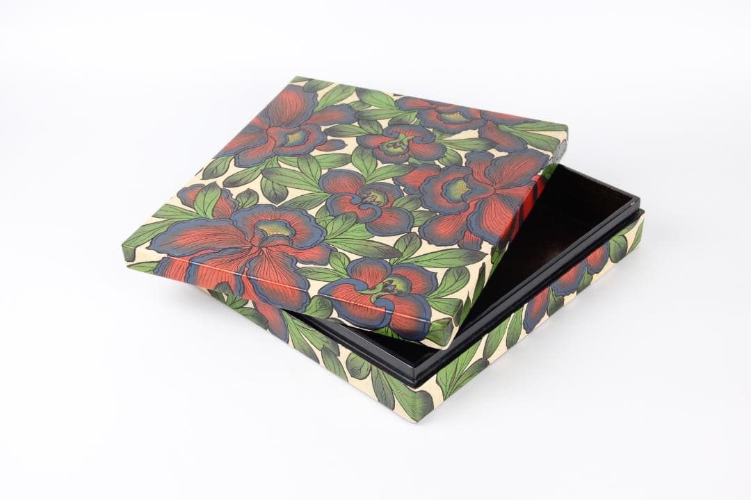 二代雲山作　蒔絵彩色　胡蝶蘭図　漆塗　硯箱　書道具　美品　時代物 EG1-20