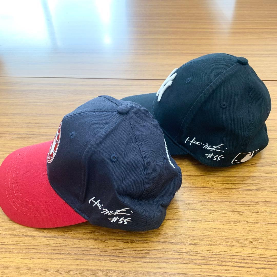 松井秀喜 刺繍サイン入り ヤンキース エンゼルス キャップセット