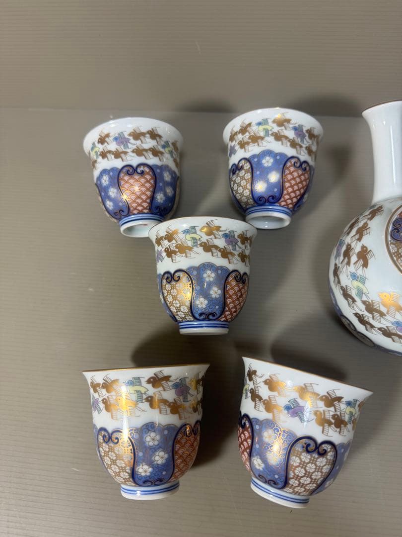 2170 其泉　賞美堂　金彩千鳥祥瑞　茶器セット　急須1客　湯呑5客