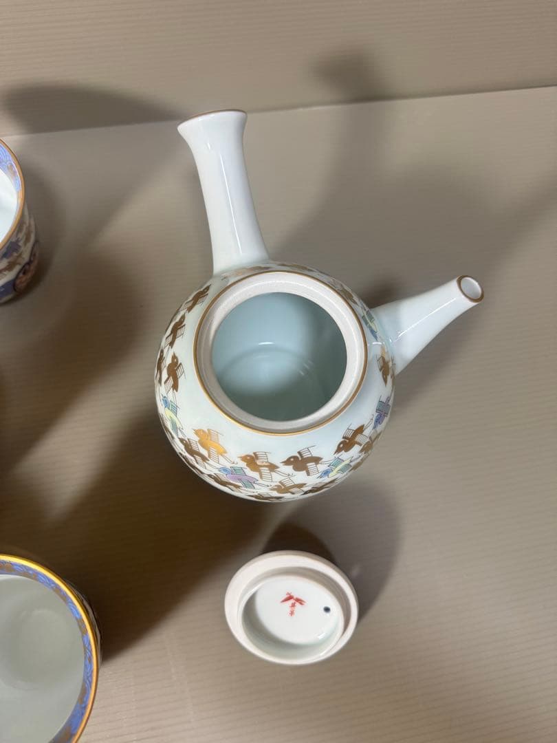 2170 其泉　賞美堂　金彩千鳥祥瑞　茶器セット　急須1客　湯呑5客