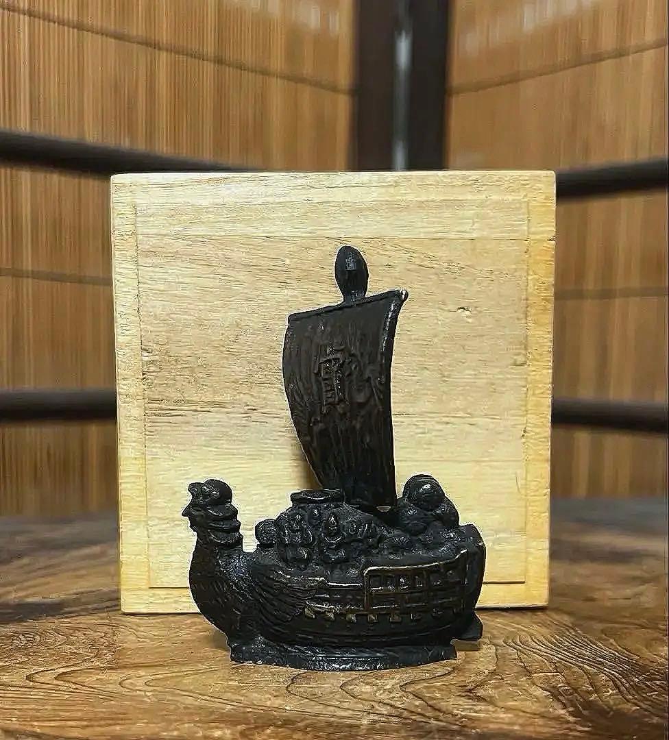 古銅 宝船 七福神 水滴 箱付き