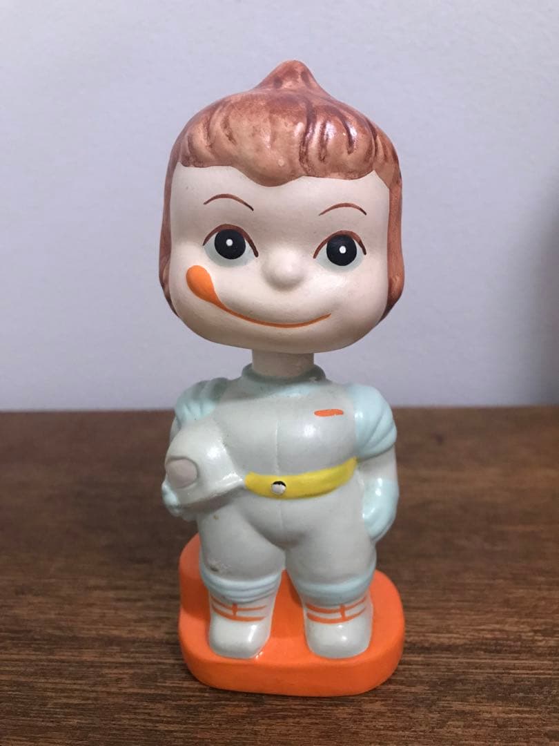 昭和 未使用 ペコちゃん 似 陶器 ボブルヘッド 人形 置物 レトロ 珍品 レア