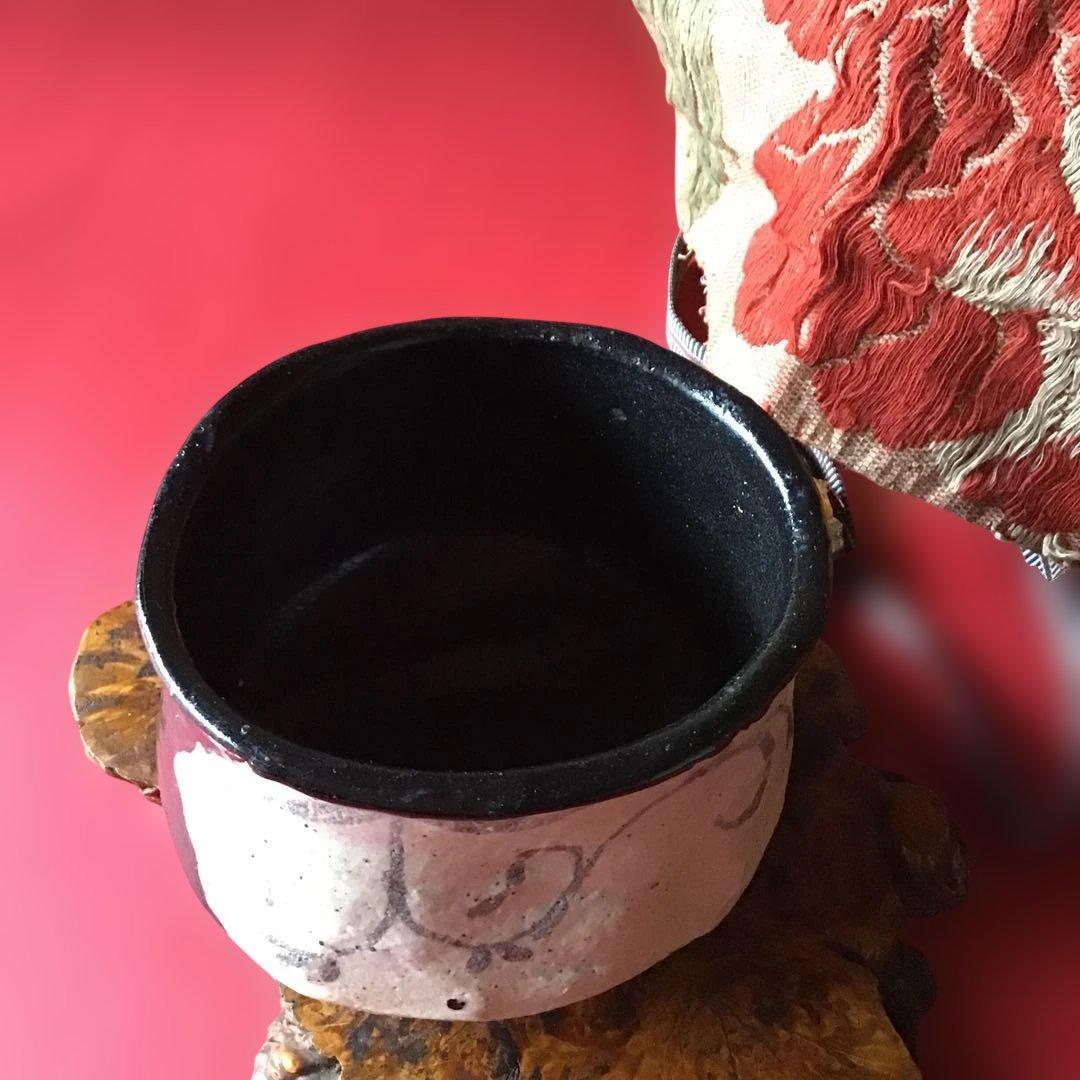 織部筒茶碗　肩身替リ　時代物