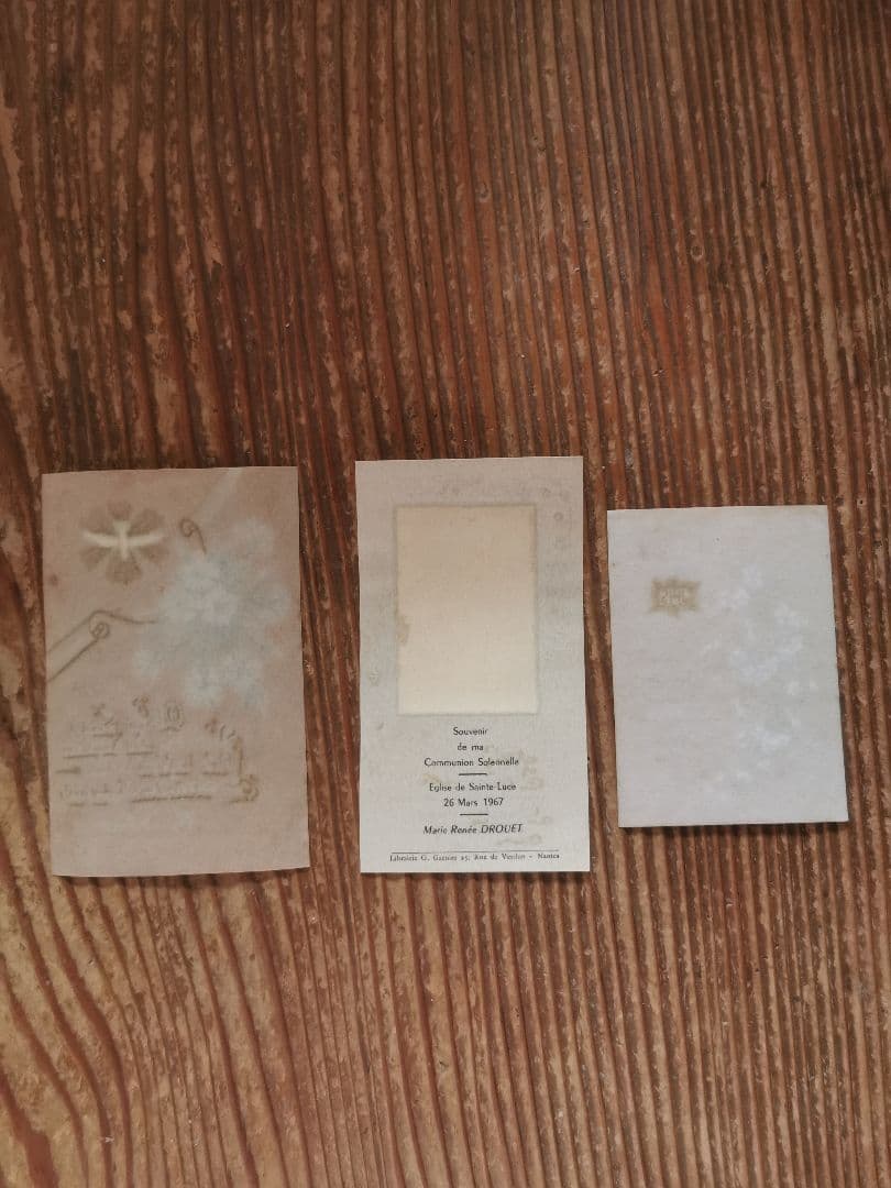 アンティーク 手描ホーリーカード フランス ベルギー 矢車草 初聖体式 菫と菊