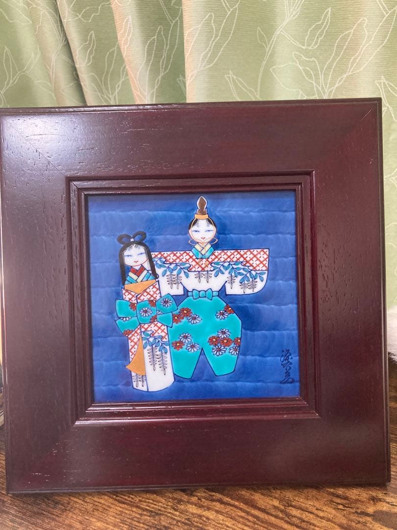 有田焼　源右衛門窯　染錦ひな人形陶額 特大 古伊万里　高級陶額 額装 雛額